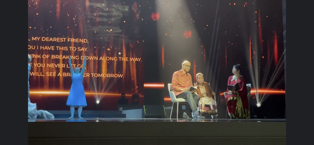 Stephanie Esther Fam with President Tharman n stage of the President Star Charity